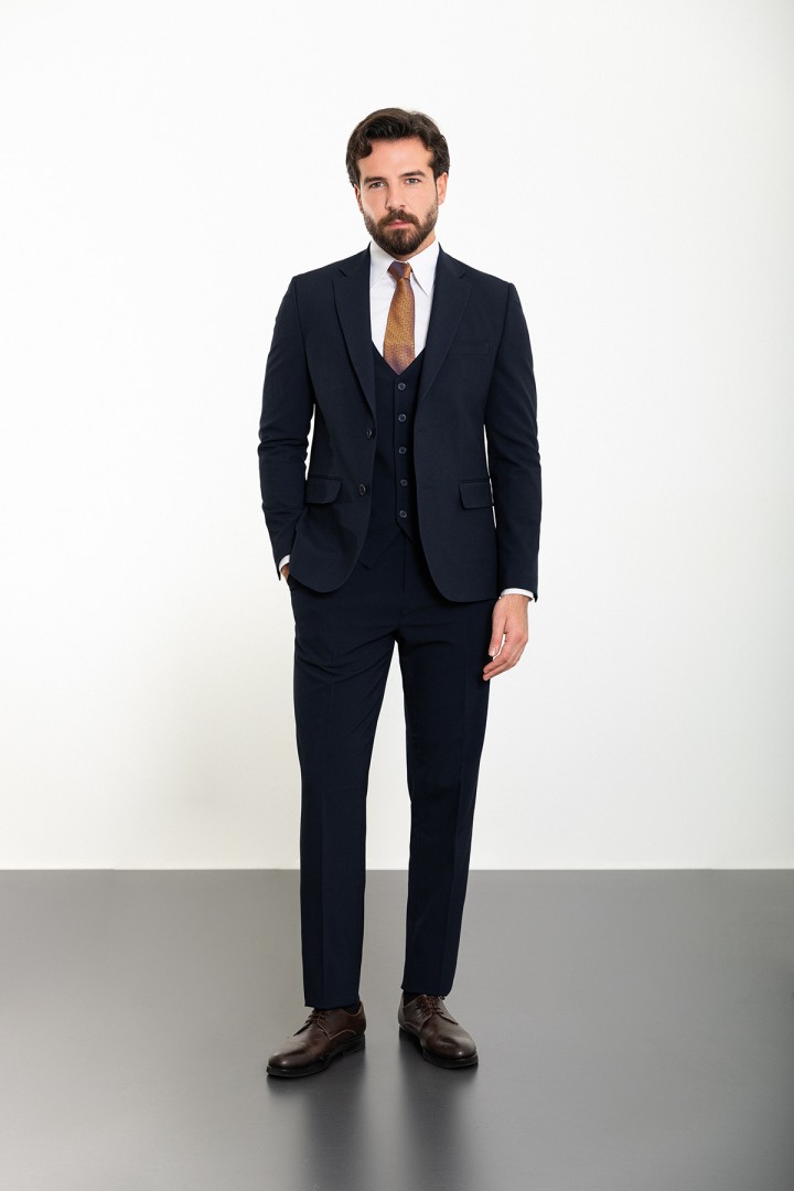 Dark Blue Color Classic Wool Men's Suit