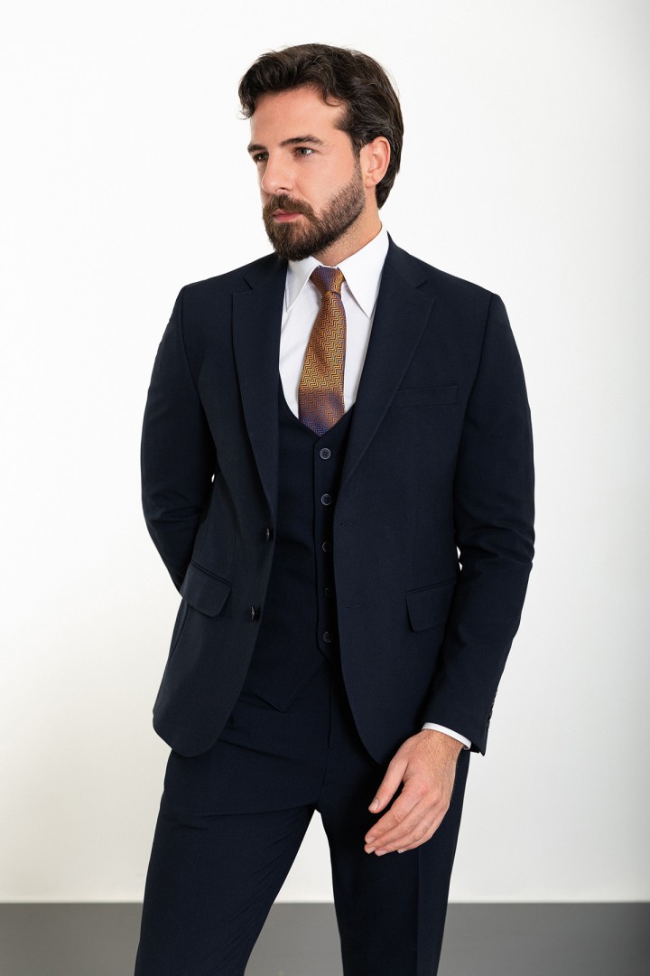Dark Blue Color Classic Wool Men's Suit