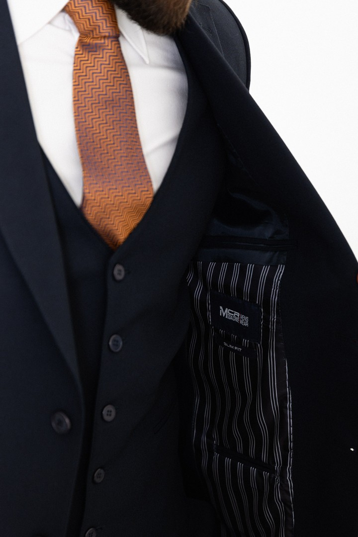 Dark Blue Color Classic Wool Men's Suit