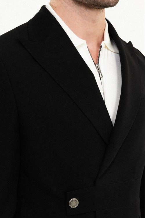 Black Color Casual Buckle Men's Blazer
