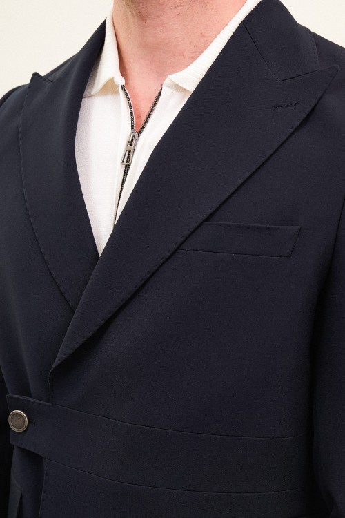Dark Blue Color Casual Buckle Men's Blazer