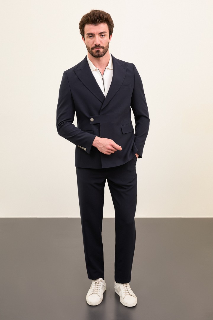 Dark Blue Color Casual Buckle Men's Blazer