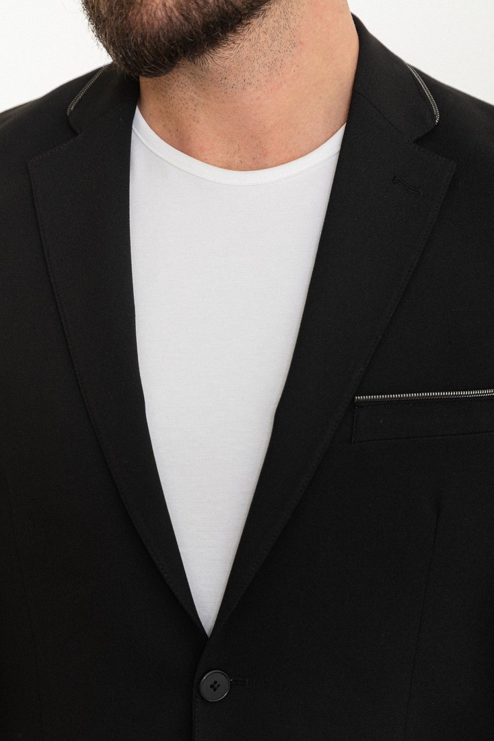 Black Color Zippered Design Casual Men's Suit
