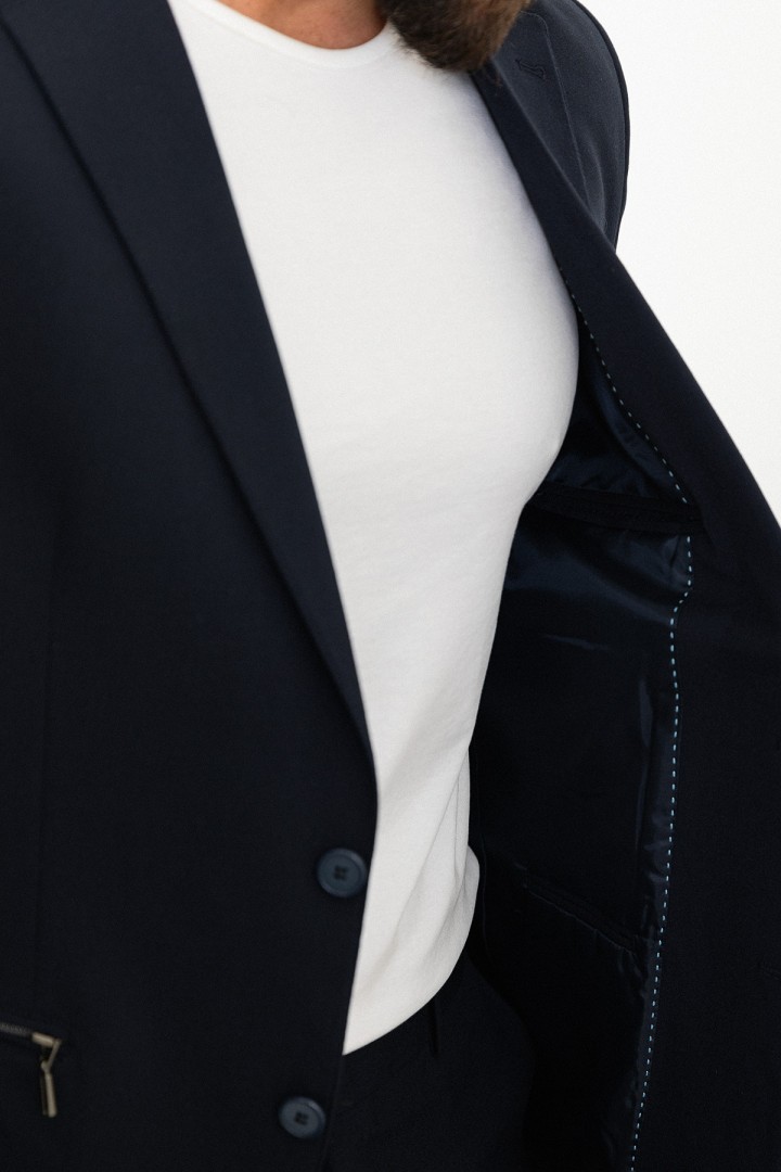 Dark Blue Color Zippered Design Casual Men's Suit