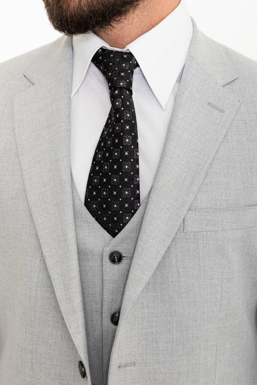 Grey Color Classic Three Pieces Cotton Men's Suit