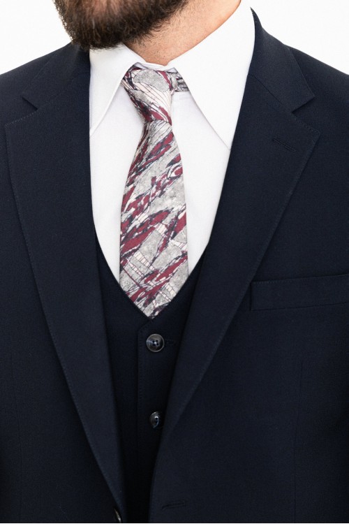 Dark Blue Color Classic Three Pieces Cotton Men's Suit