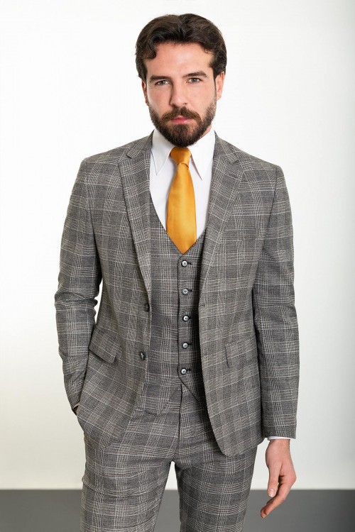 Black Color Check Patterned Design Classic Men's Suit
