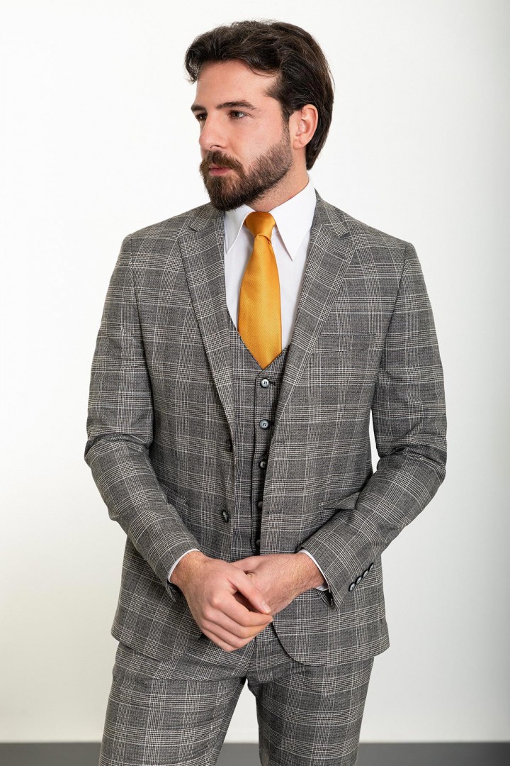 Black Color Check Patterned Design Classic Men's Suit