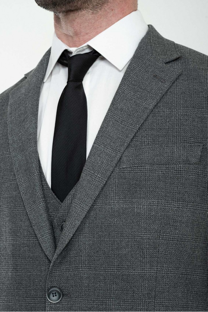 Grey Color Check Patterned Design Classic Men's Suit