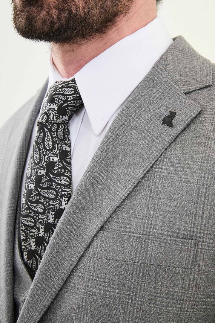 Grey Color Check Pattern Classic Men's Suit