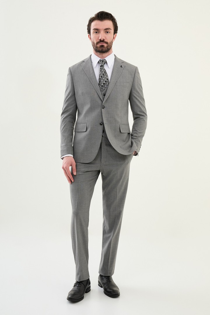 Grey Color Check Pattern Classic Men's Suit