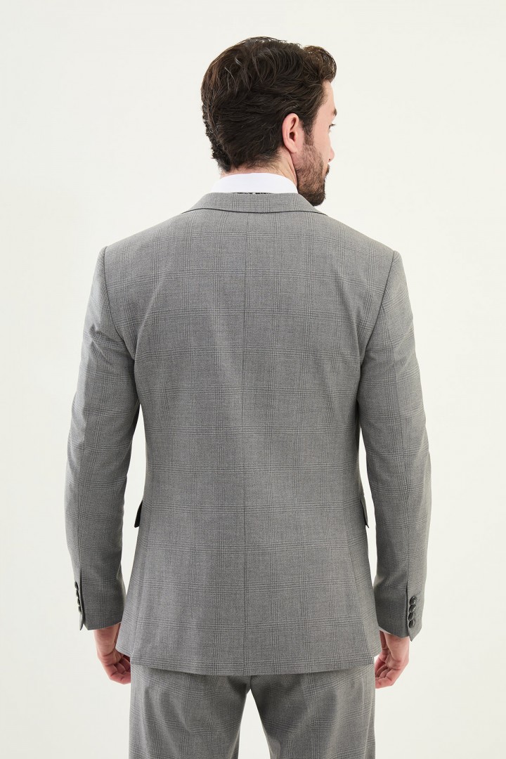 Grey Color Check Pattern Classic Men's Suit