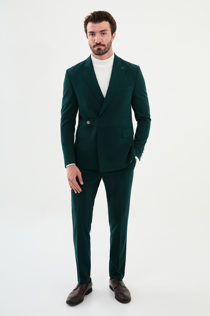 Emerald Color Fabric Belted Design Smart Casual Men's Suit