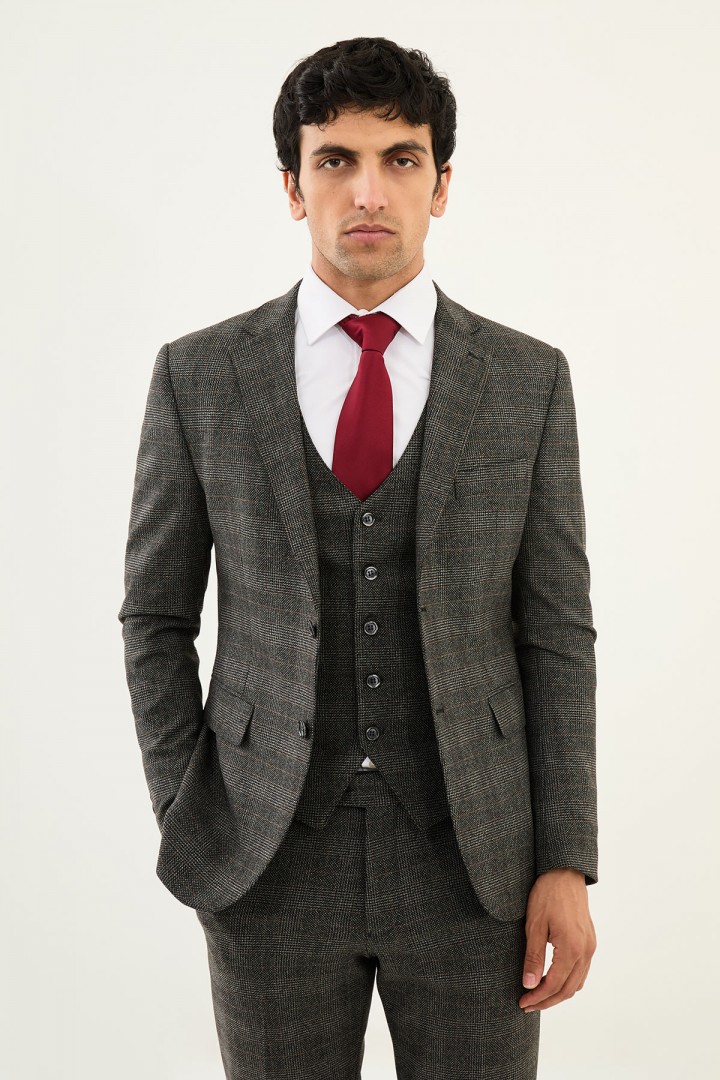 Black Color Check Pattern Design Classic Men's Suit