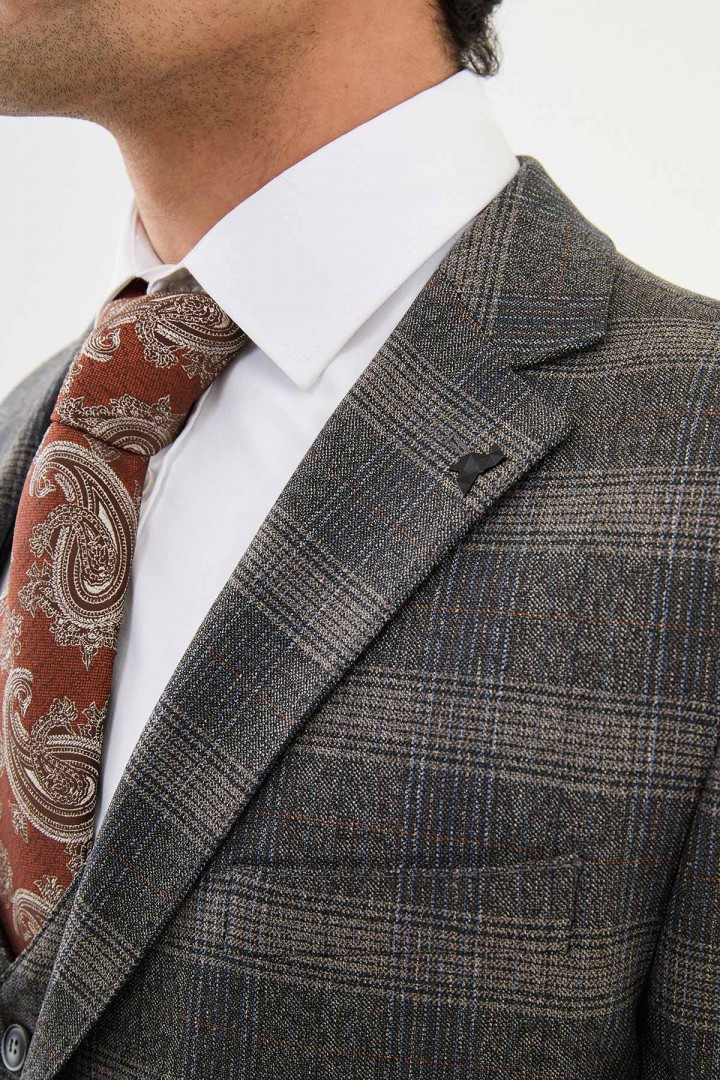 Black Color Check Pattern Design Classic Men's Suit