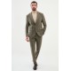 Khaki Color Casual Wool Men's Belted Suit