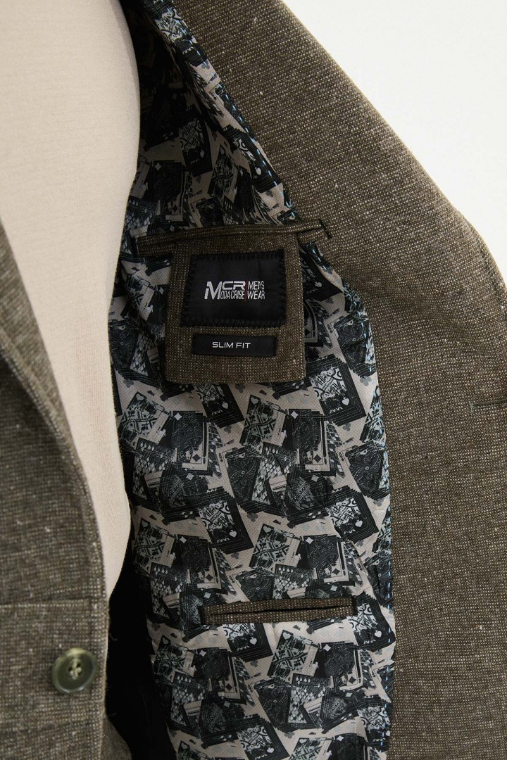 Khaki Color Casual Wool Men's Belted Suit