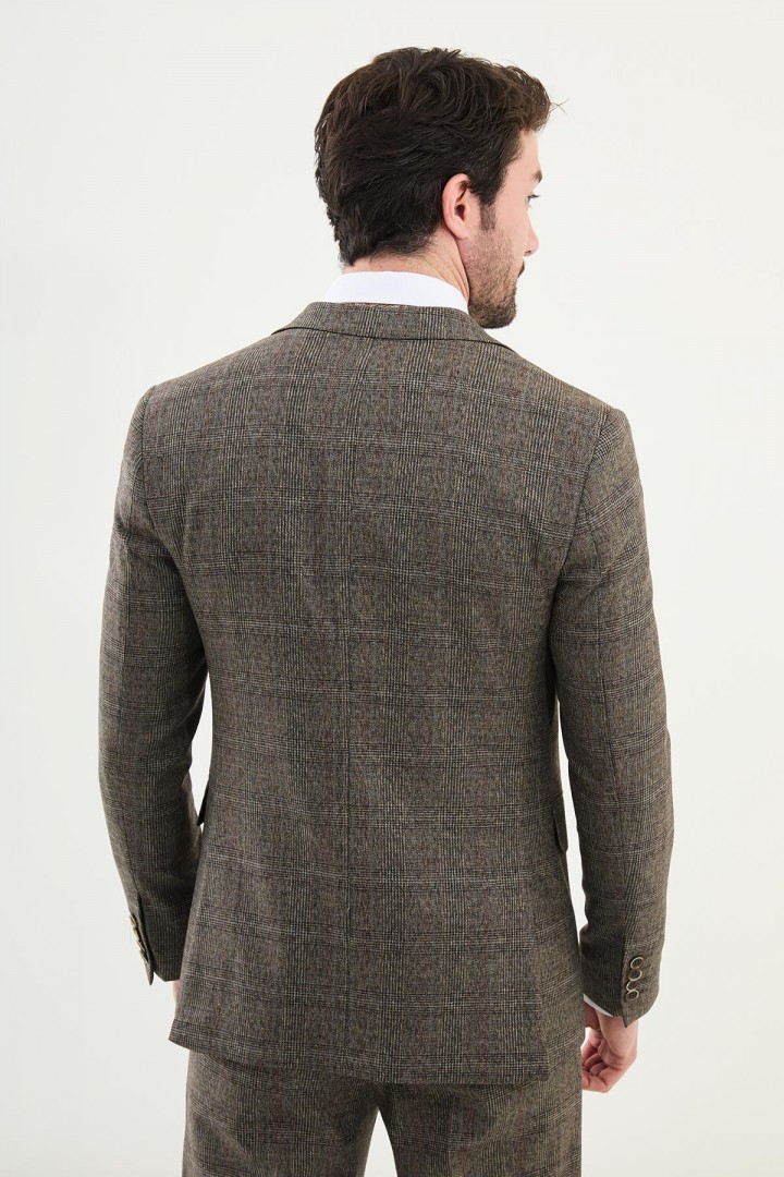 Beige Color Check Pattern Design Classic Men's Suit