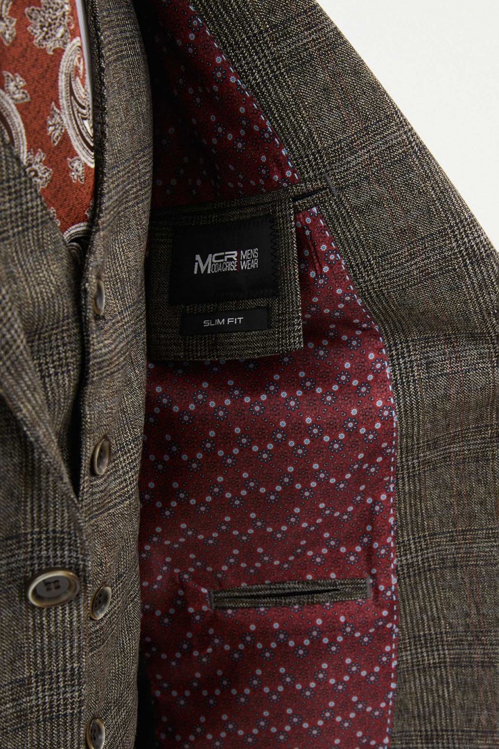 Beige Color Check Pattern Design Classic Men's Suit