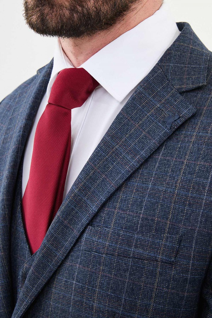 Dark Blue Color Classic Check Pattern Men's Suit