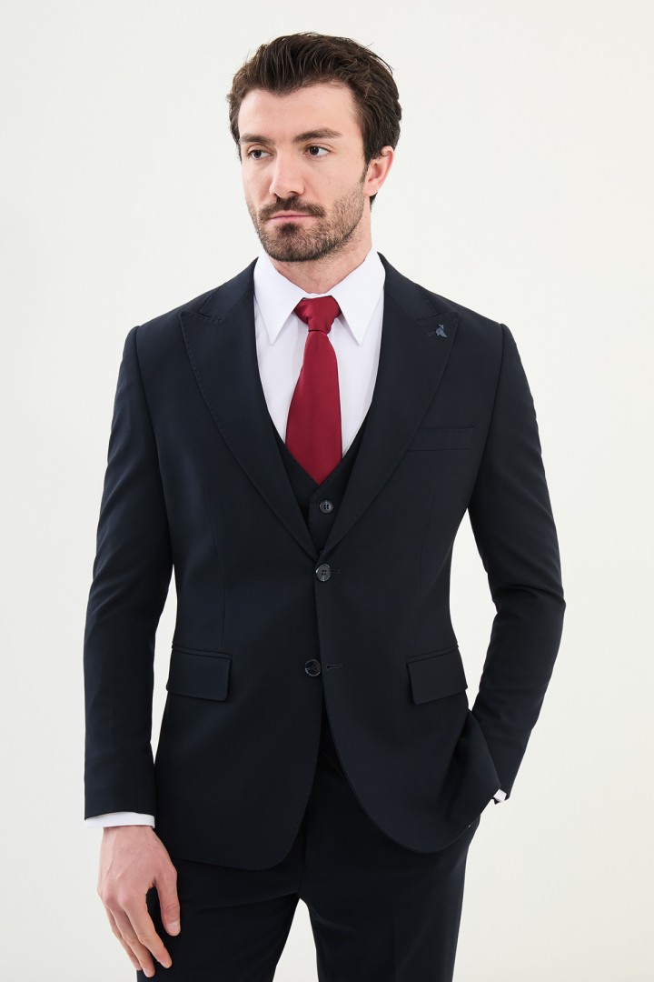 Dark Blue Color Classic Wool Men's Suit