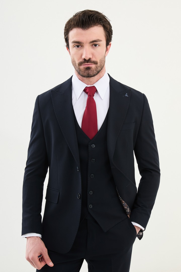 Dark Blue Color Classic Wool Men's Suit