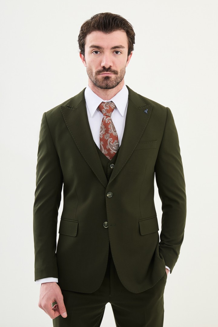 Khaki Color Classic Wool Men's Suit