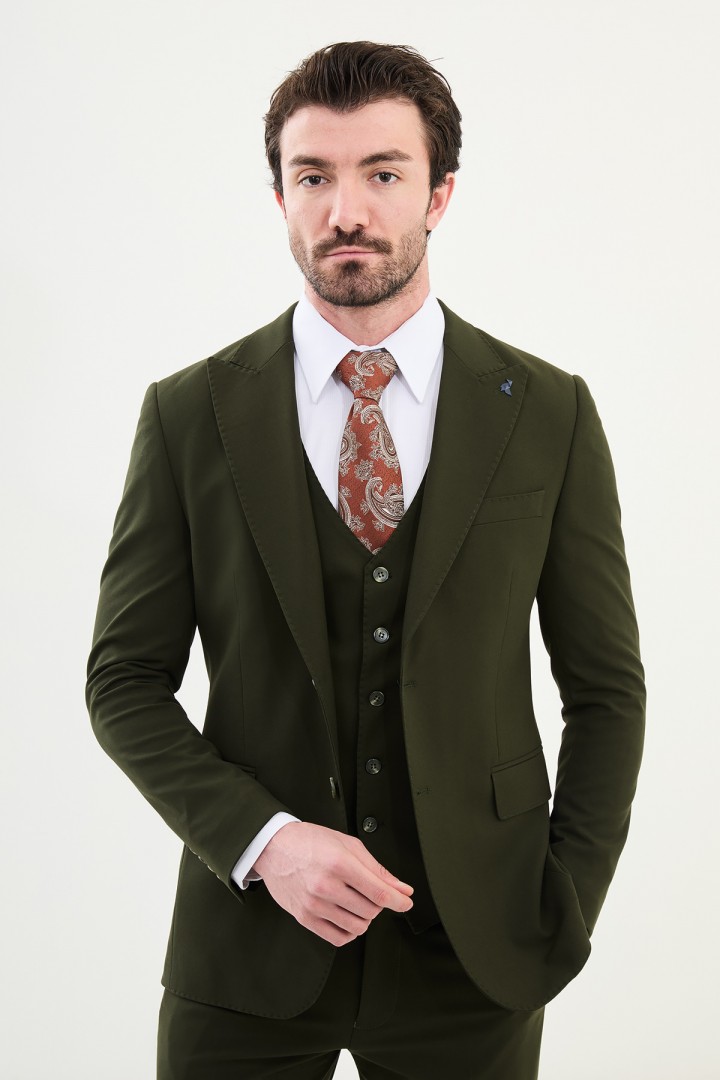 Khaki Color Classic Wool Men's Suit