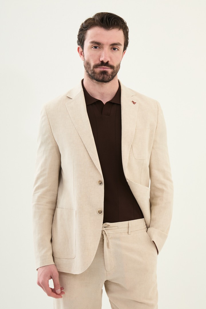 Beige Color Casual Men's Linen Suit