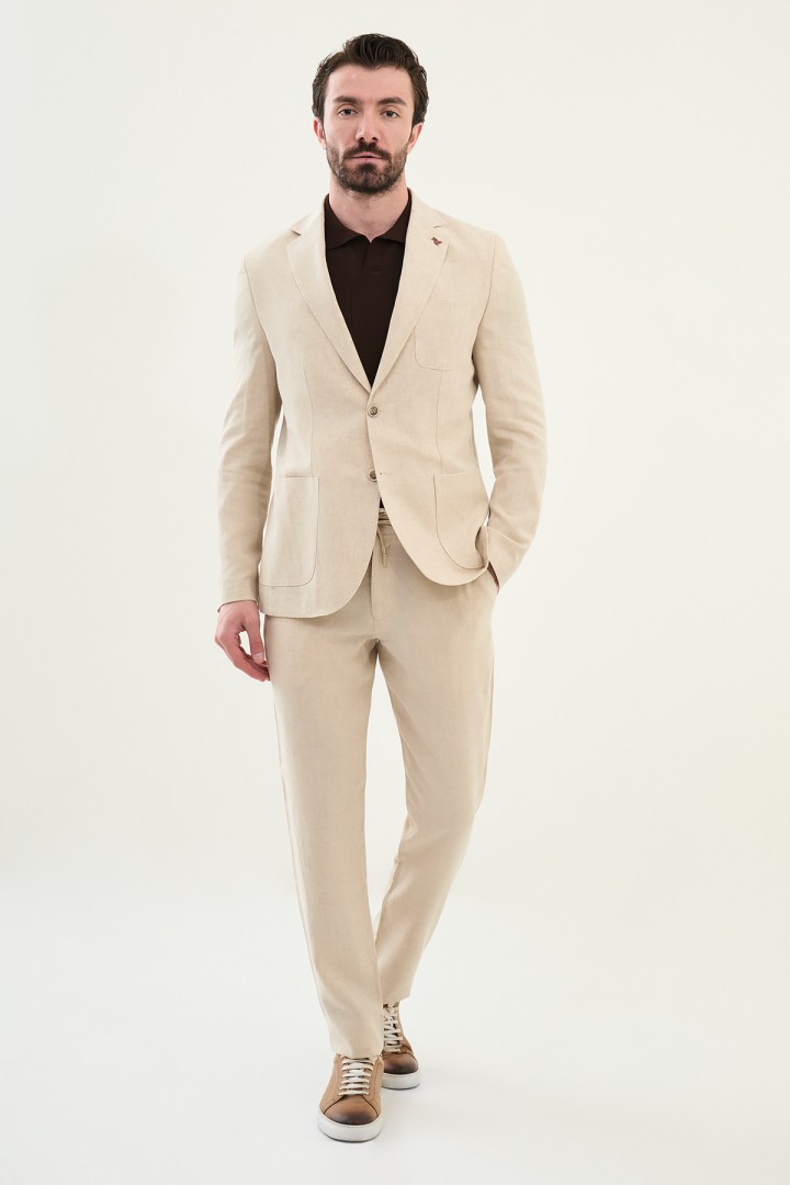 Beige Color Casual Men's Linen Suit