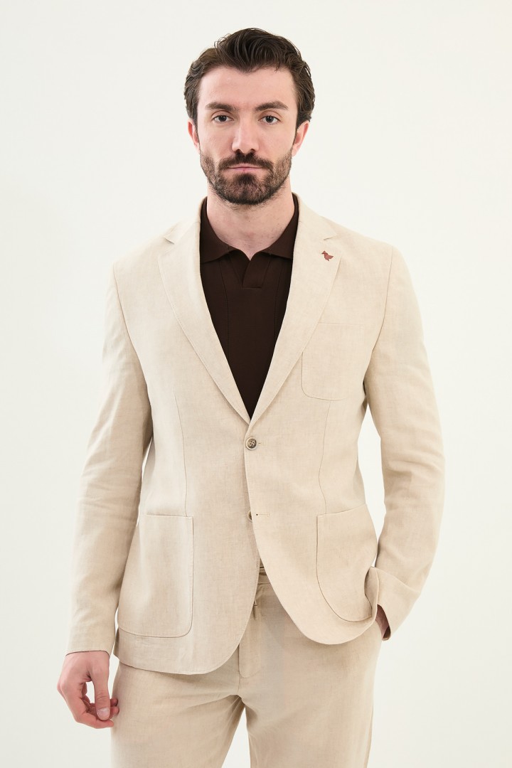 Beige Color Casual Men's Linen Suit