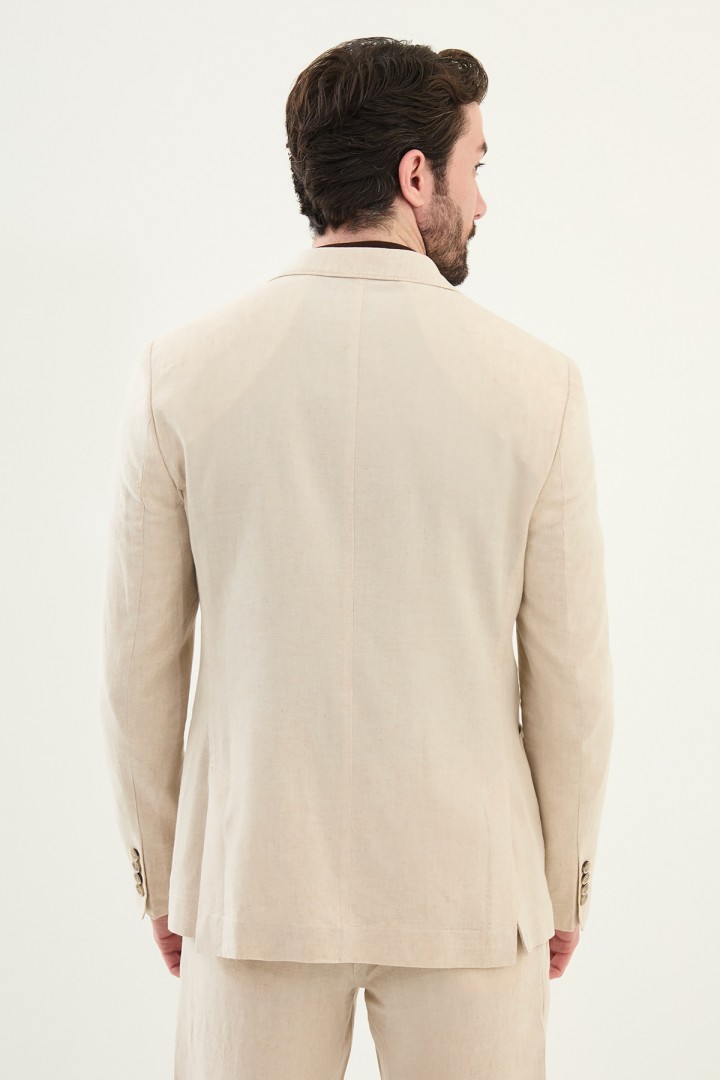 Beige Color Casual Men's Linen Suit