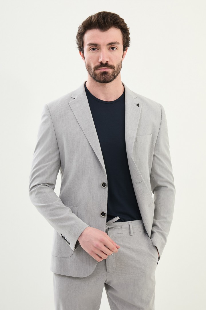 Grey Color Casual Striped Men's Suit