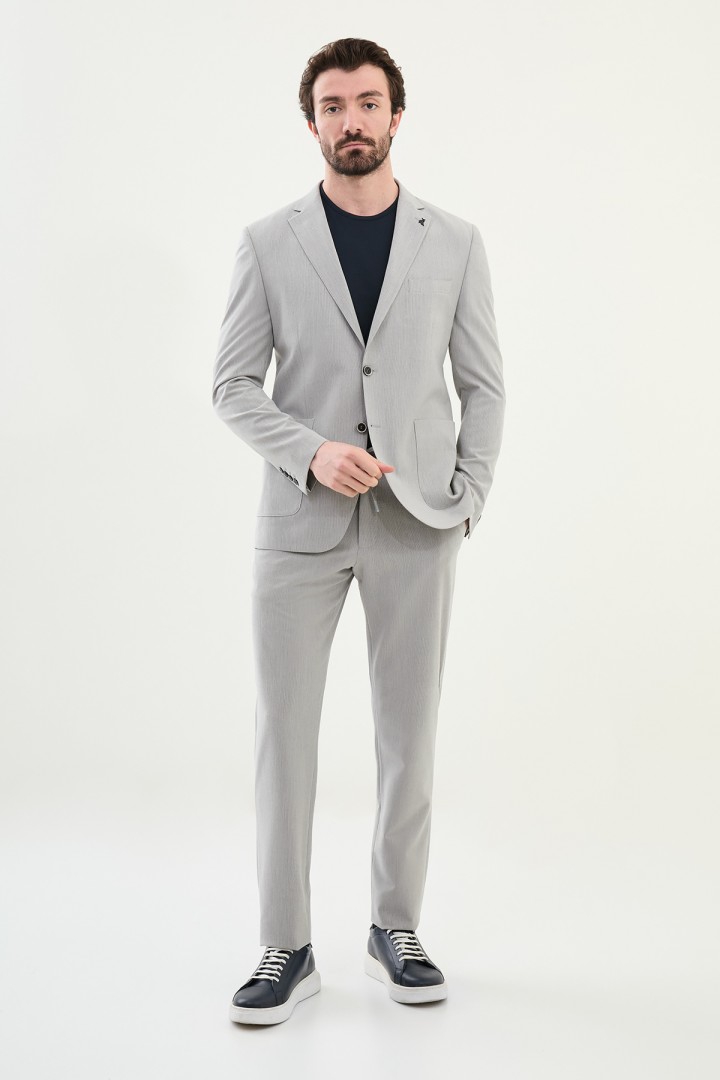 Grey Color Casual Striped Men's Suit