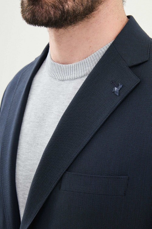Dark Blue Color Casual Striped Men's Suit