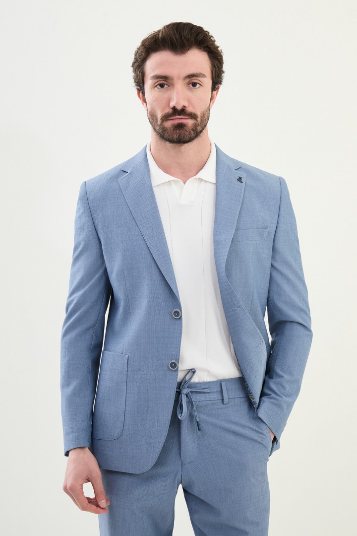 Blue Color Casual Striped Men's Suit