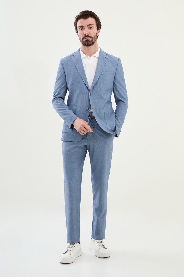 Blue Color Casual Striped Men's Suit