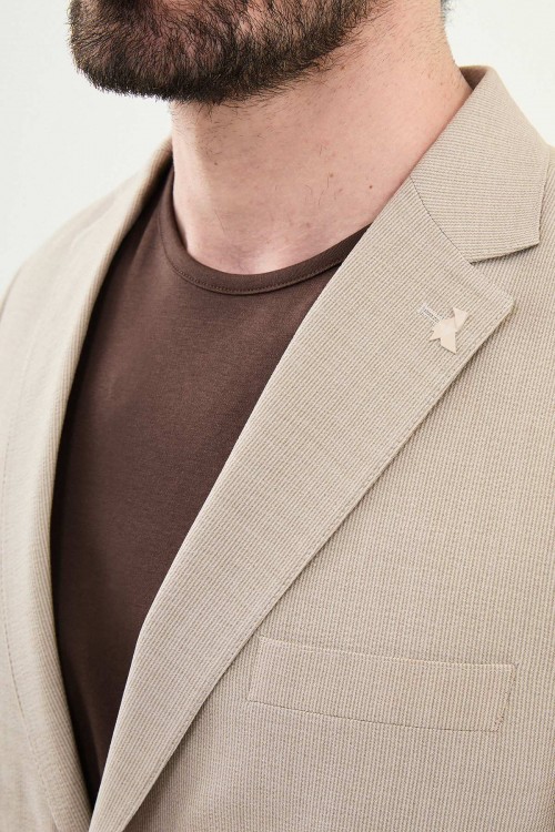 Beige Color Casual Striped Men's Suit