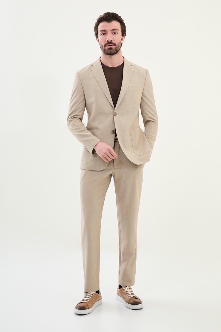 Beige Color Casual Striped Men's Suit