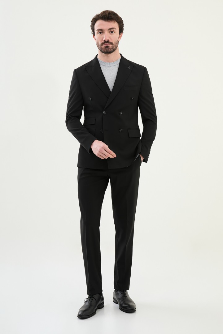 Black Color Double Breasted Wool Men's Suit