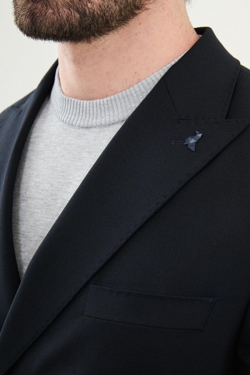 Dark Blue Color Double Breasted Wool Men's Suit