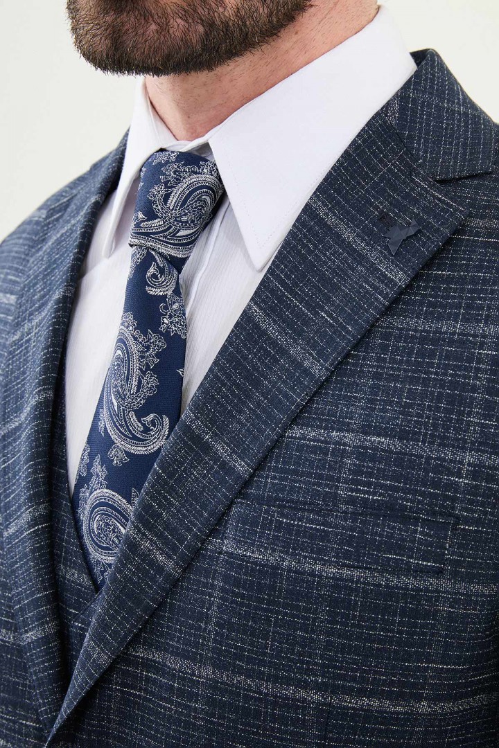 Dark Blue Color Double Breasted Wool Men's Suit