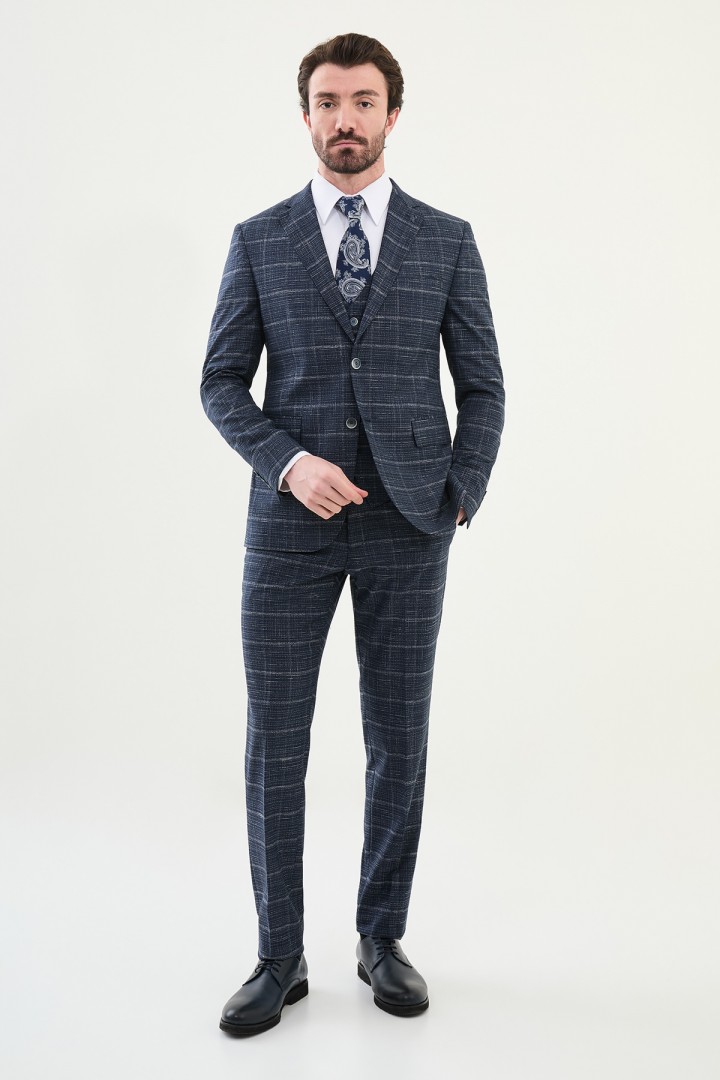 Dark Blue Color Double Breasted Wool Men's Suit