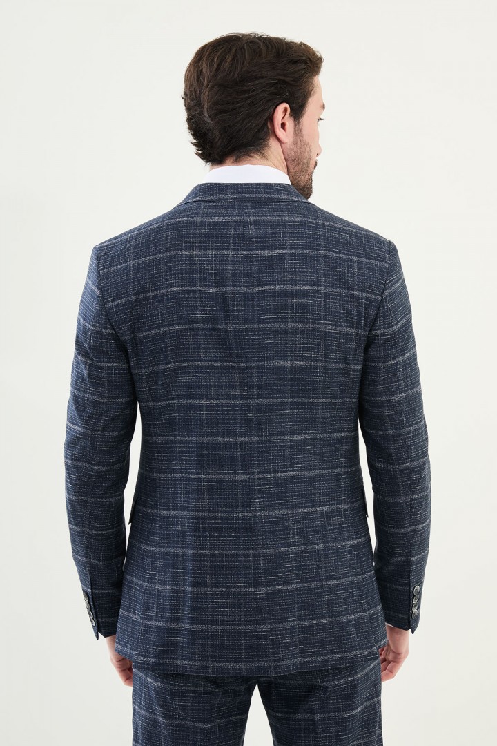 Dark Blue Color Double Breasted Wool Men's Suit