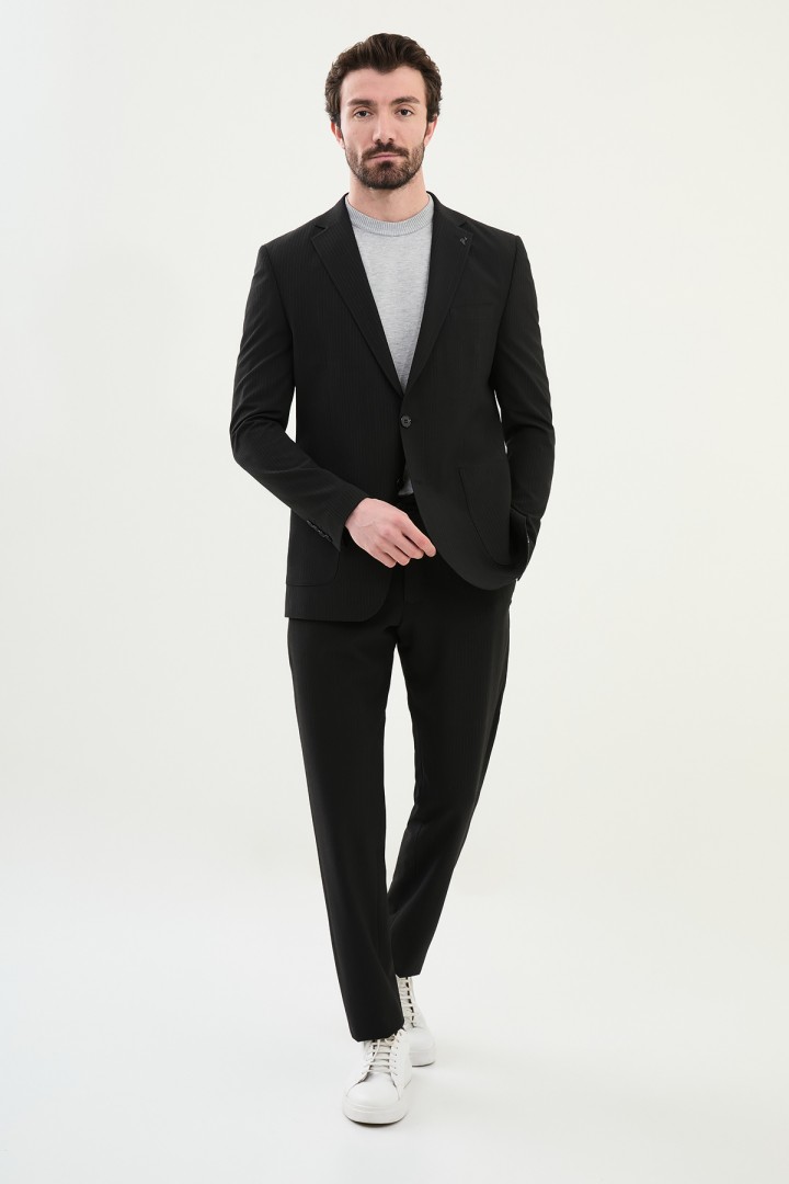 Black Color Casual Striped Men's Suit