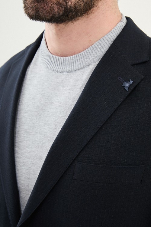 Dark Blue Color Casual Striped Men's Suit