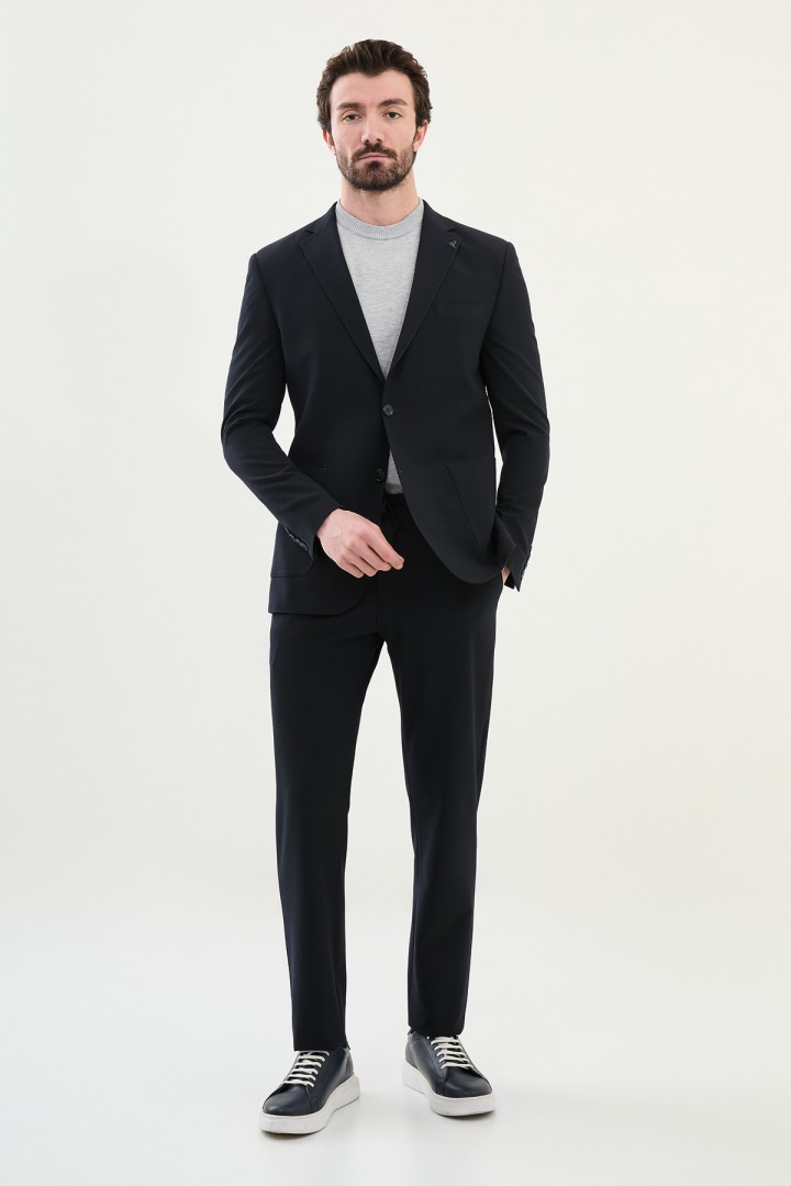 Dark Blue Color Casual Striped Men's Suit