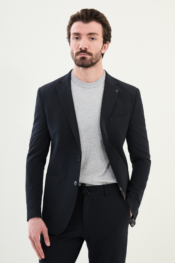 Dark Blue Color Casual Striped Men's Suit