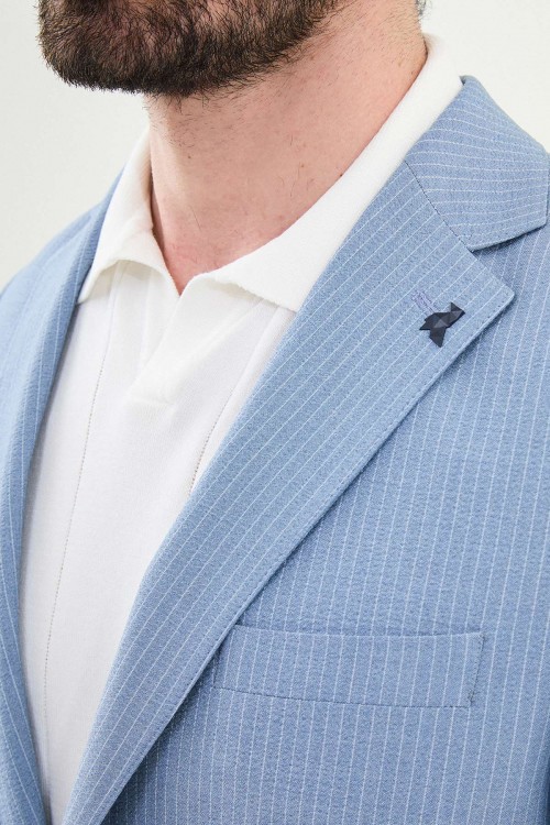 Blue Color Casual Striped Men's Suit