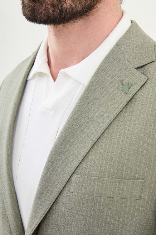 Khaki Color Casual Striped Men's Suit